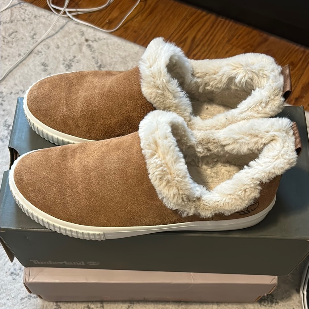 Timberland Brown Suede Fur-Lined Slip-On Shoes